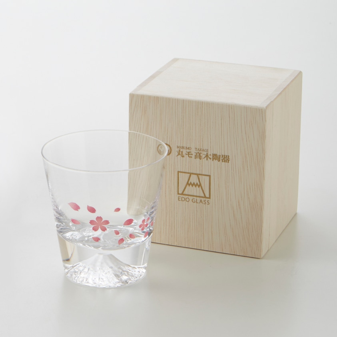 冷感 桜舞富士山 ロックグラス 江戸硝子