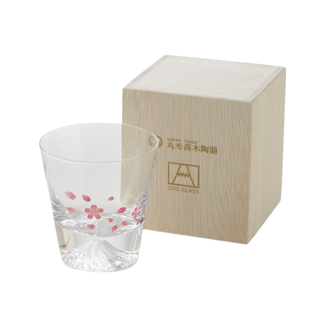 冷感 桜舞富士山 ロックグラス 江戸硝子