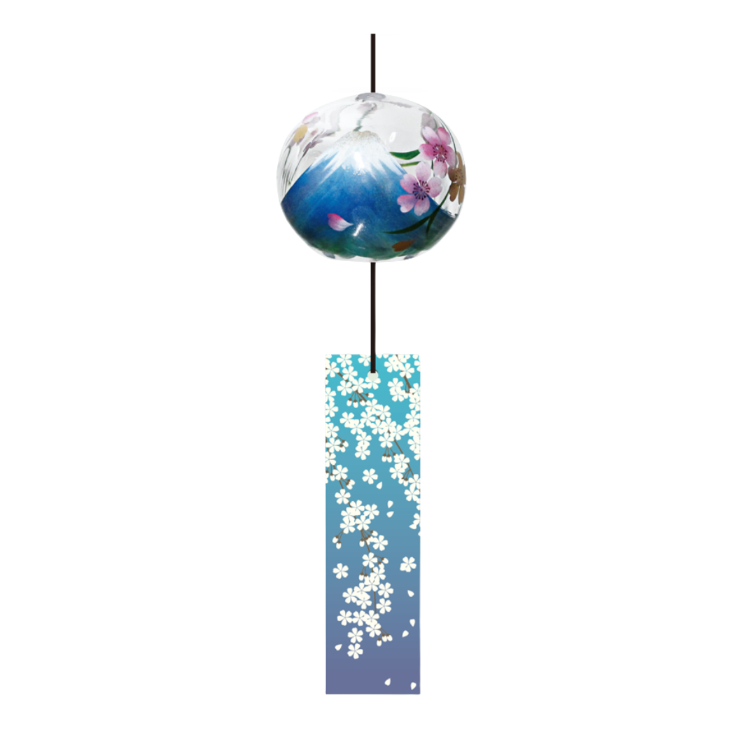 会津・喜多方 手描き蒔絵風鈴　金銀梅/桜富士