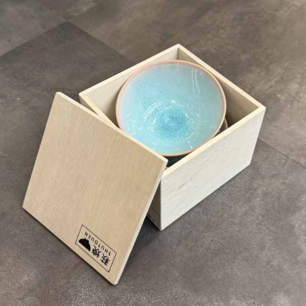 萩焼 お祝い夫婦茶碗セット（ミント&amp;ピンク）　木箱付き