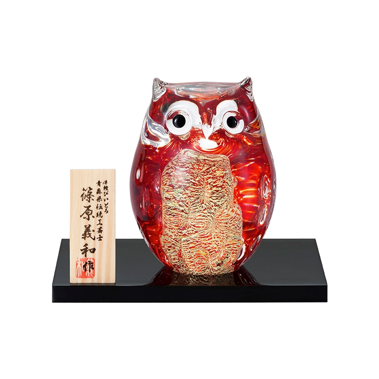 津軽びいどろ ガラスオーナメント ふくろう 梅重 – Nihon Miyabi