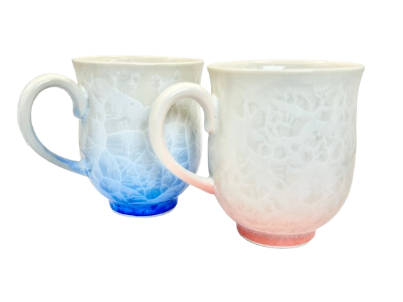 京焼 清水焼 花結晶 ペア マグカップ セット 青/赤