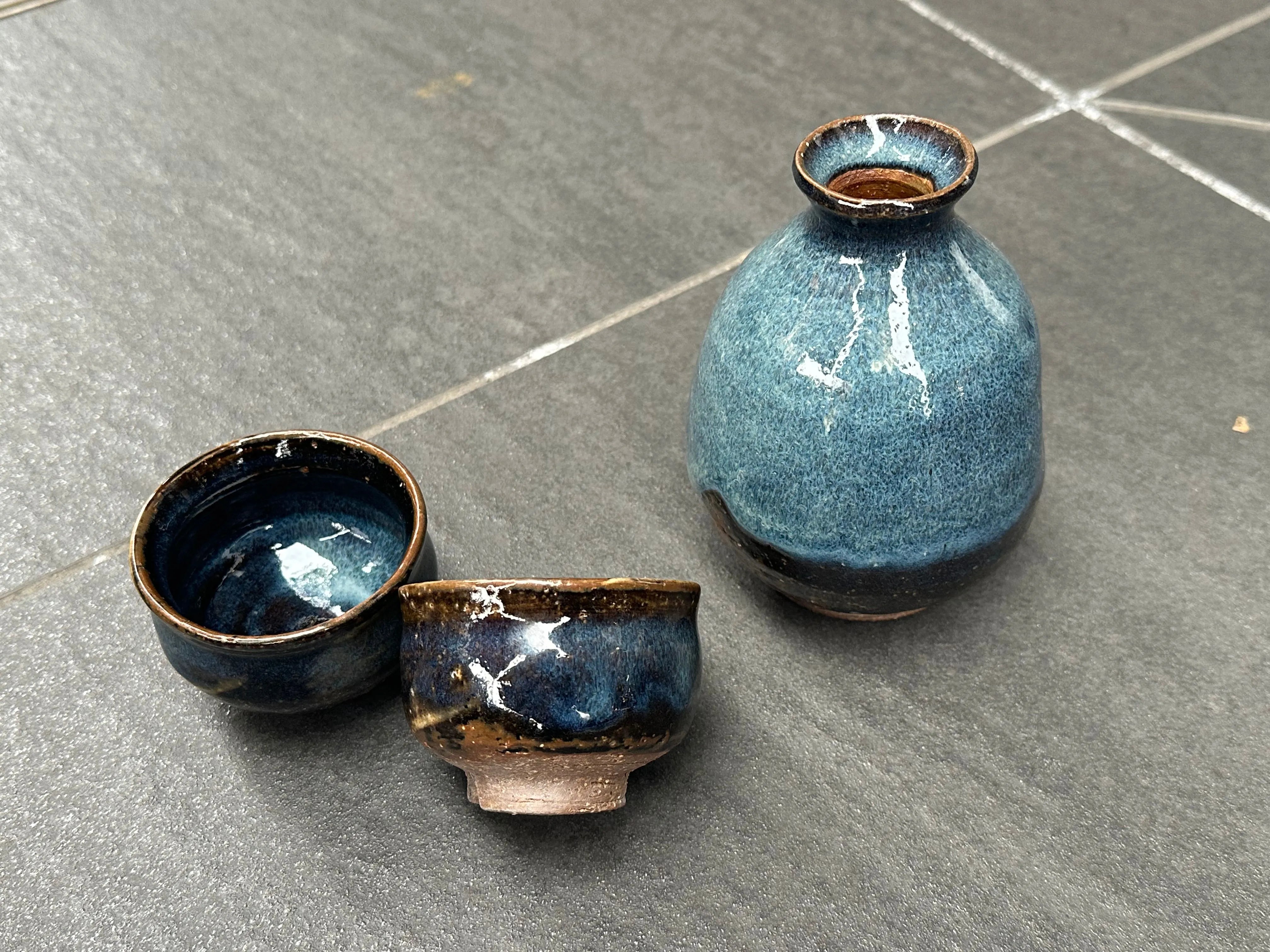 萩焼 光彩庵 青流 蒼釉わたつみ 酒器セット 380cc/80cc | ギフト 萩焼 光彩庵 青流 蒼釉わたつみ 酒器セット 380cc/80cc | ギフト