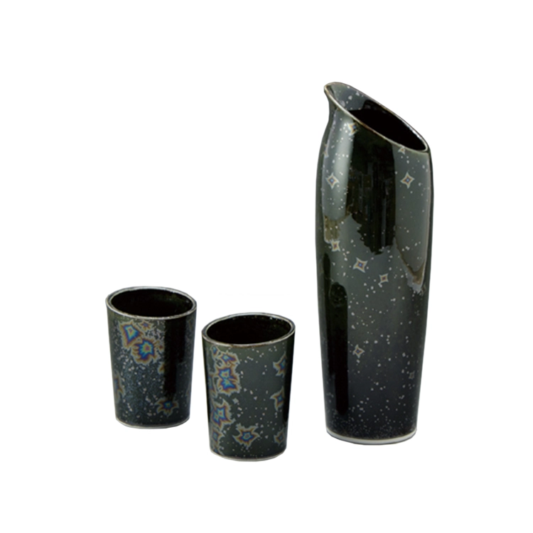 京焼 清水焼 一太刀 黒耀虹彩 酒器セット