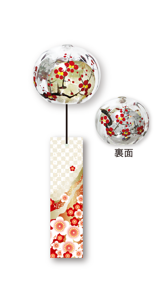 会津・喜多方 手描き蒔絵風鈴　金銀梅/桜富士