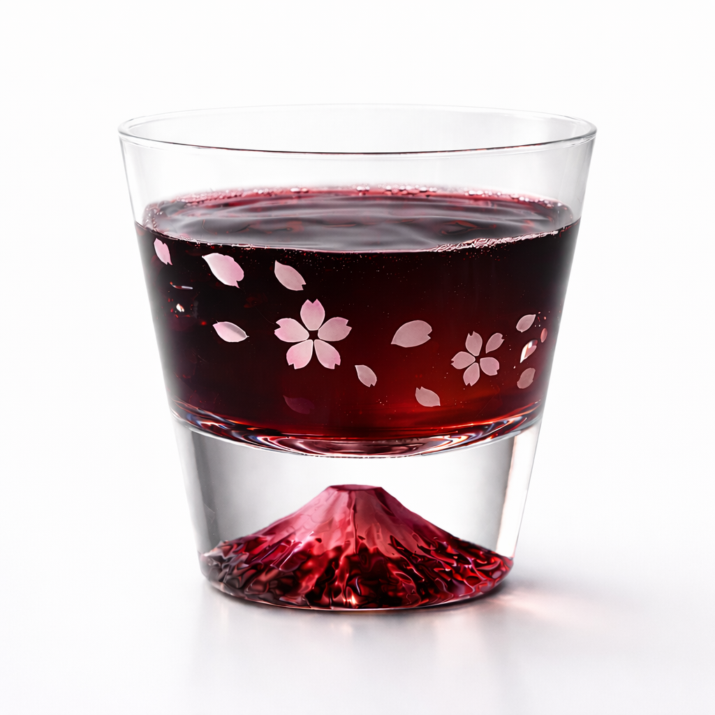 冷感 桜舞富士山 ロックグラス 江戸硝子