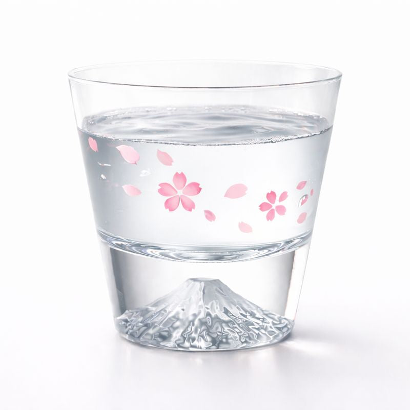 冷感 桜舞富士山 ロックグラス 江戸硝子