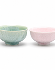 京焼 花結晶 夫婦茶碗 セット 緑/ピンク