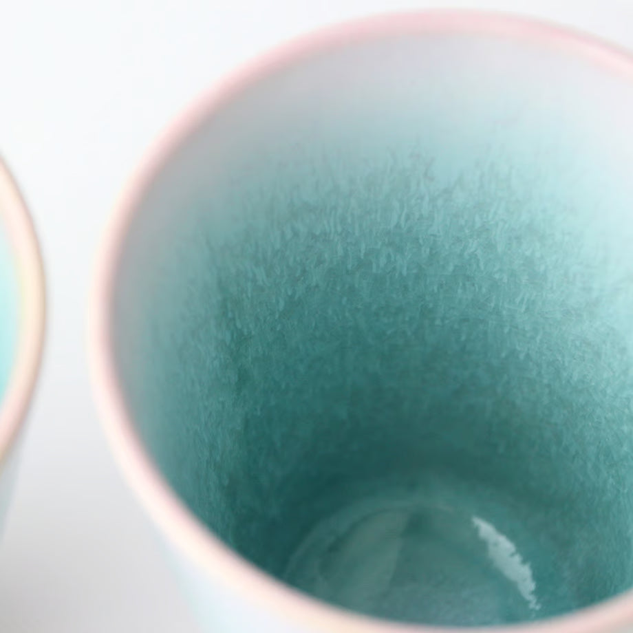 萩焼 お祝いペアカップ（ミント&amp;ピンク）