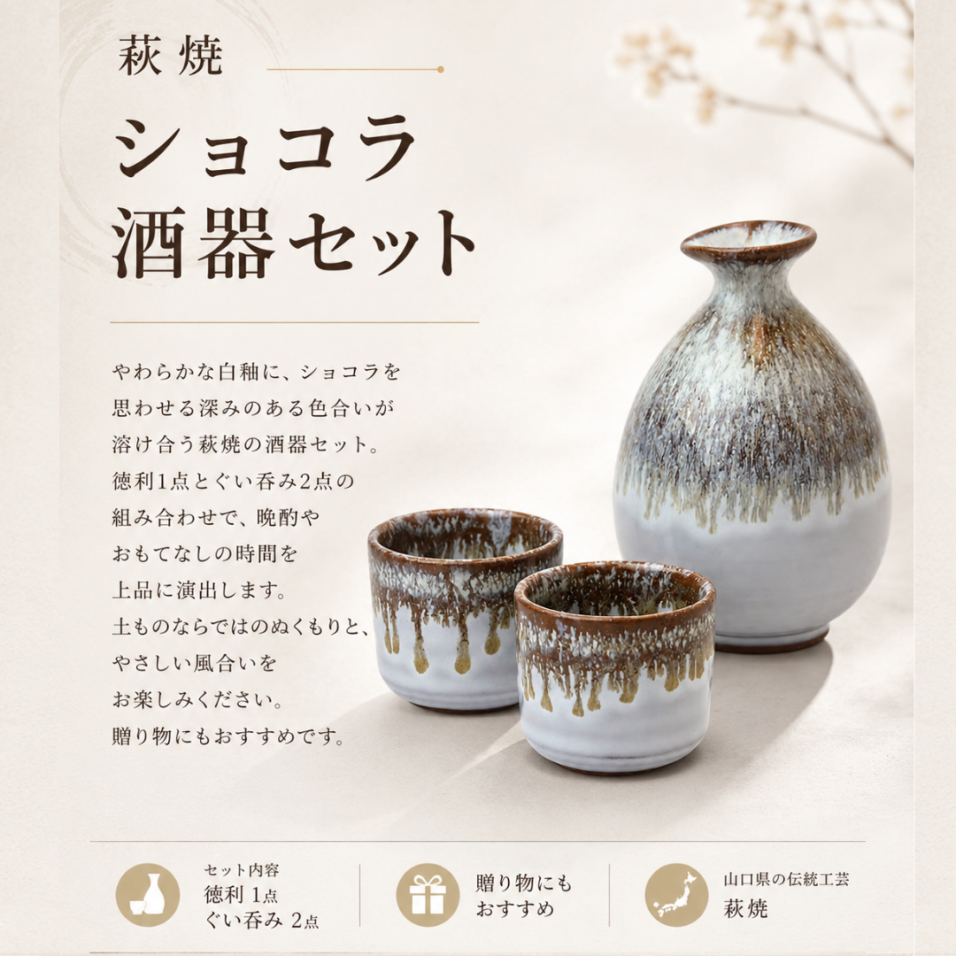 萩焼 椿秀窯 ショコラ 酒器セット 300cc/70cc